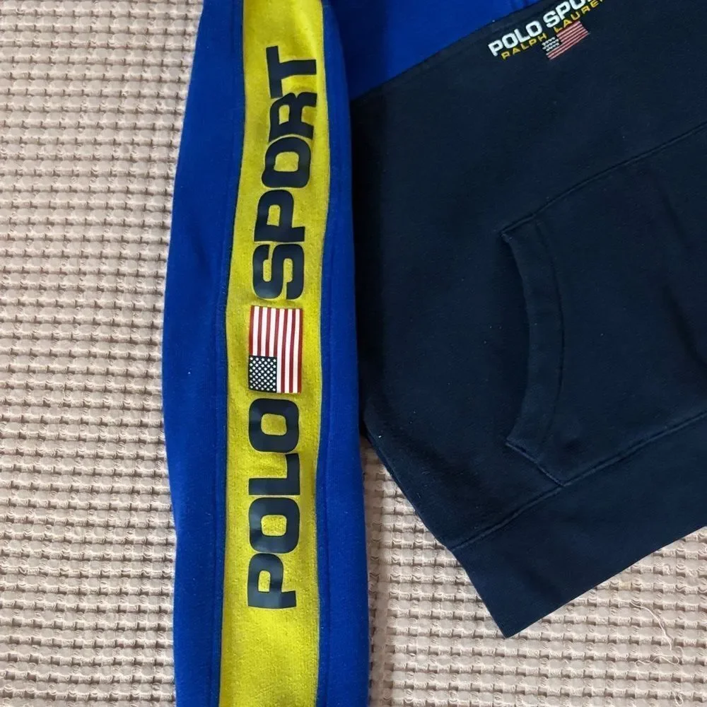 VTG Y2K Polo Sport Blue and Yellow Ralph Lauren 1/4 Zip Pull over M 10-12